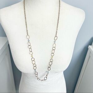 Gold link beaded long chain necklace